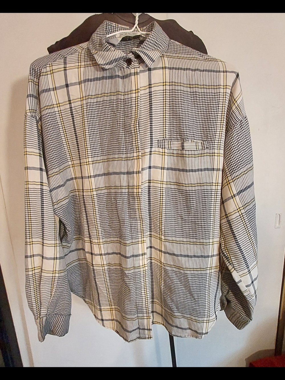 VTG Diane Von Furstenberg Plaid Button Up Blouse Mediu Openers Cotton Blend FLAW